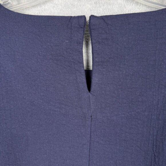 J Crew Factory M Solid Ruffle Sleeve Shift Dress Navy Blue Textured Cotton Blend - Picture 6 of 12